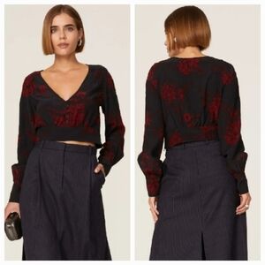 Marissa Webb Collective Navy Floral V Neck Blouse